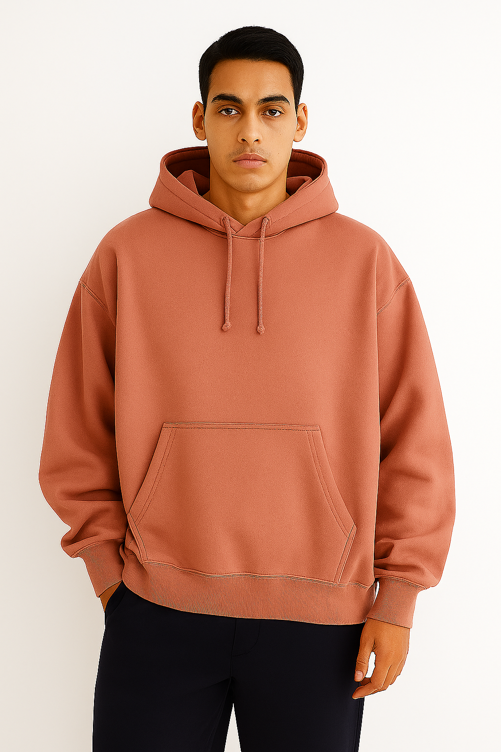 Men’s oversized Mocha Mousse hoodie with kangaroo pouch pocket and ribbed cuffs and hem  – Milltex 1017