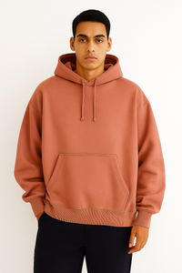 Men’s oversized Mocha Mousse hoodie with kangaroo pouch pocket and ribbed cuffs and hem  – Milltex 1017