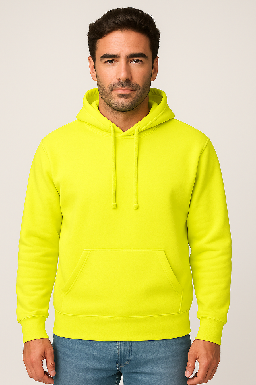 Milltex 717 Unisex Mid Weight Classic Pullover Hoodie in Safety Green