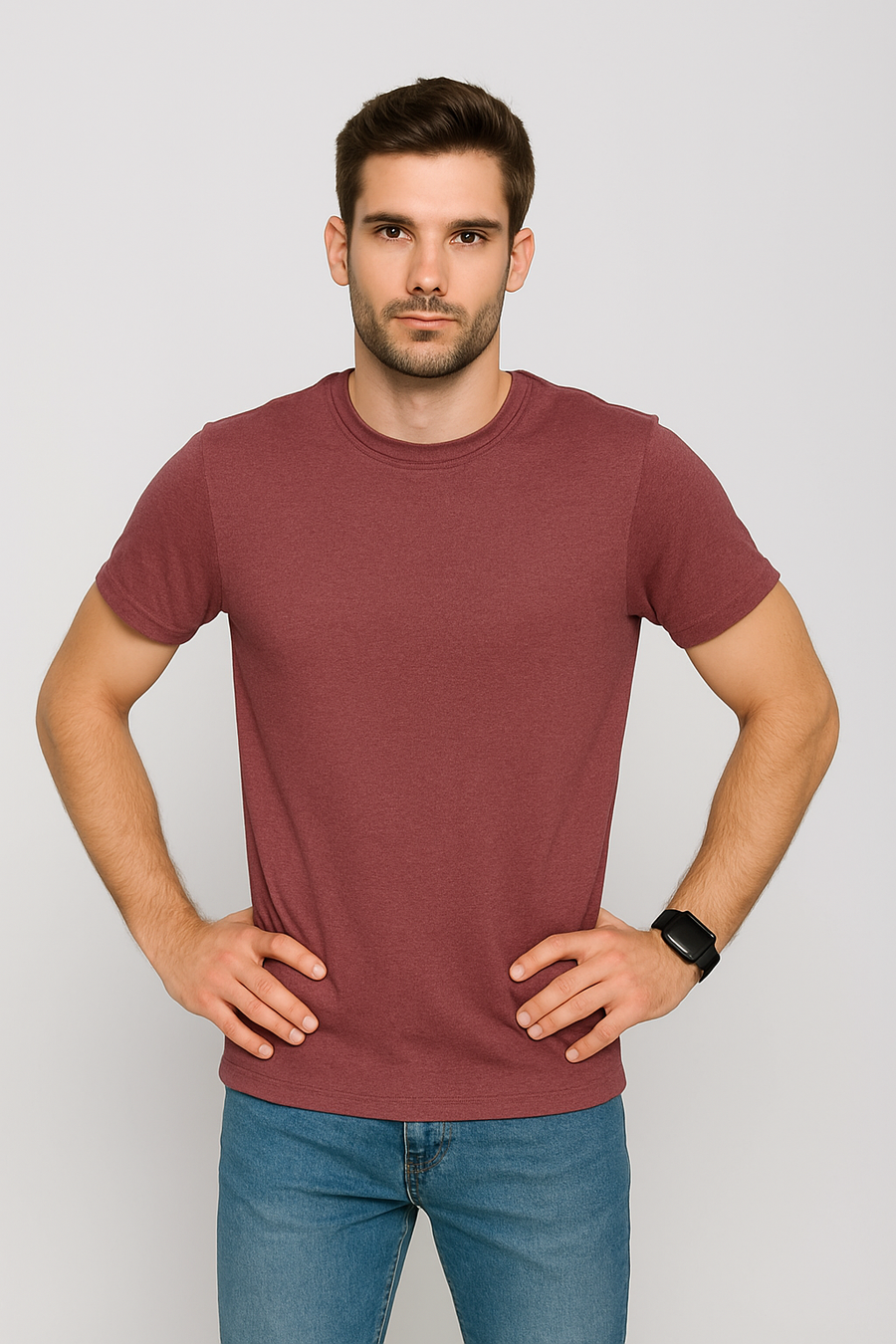 Milltex 900 Unisex Short Sleeve Tubular Fit Tee - Maroon Heather